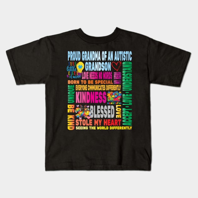 Autism Proud Grandmother Grandson Love Autistic Kids Autism Awareness Family Kids T-Shirt by Envision Styles